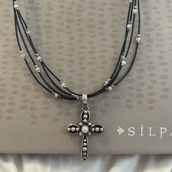 Silpada Jewelry Silpada Cross Pearl Necklace Black Leather S97